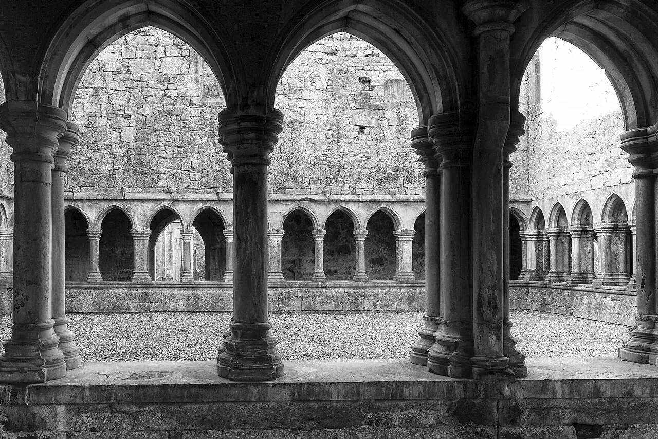 The cloister arcades at Askeaton Franciscan Friary, County Limerick.