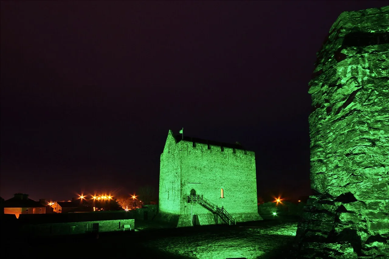 Athenry Castle floodlit at night, County Galway.