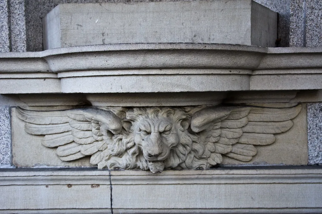 Carved lion on the National Museum of Ireland, Kildare Street.