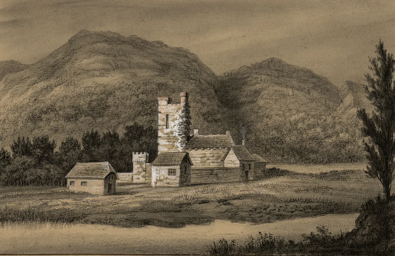 Historic drawing of Ross Castle, Killarney.