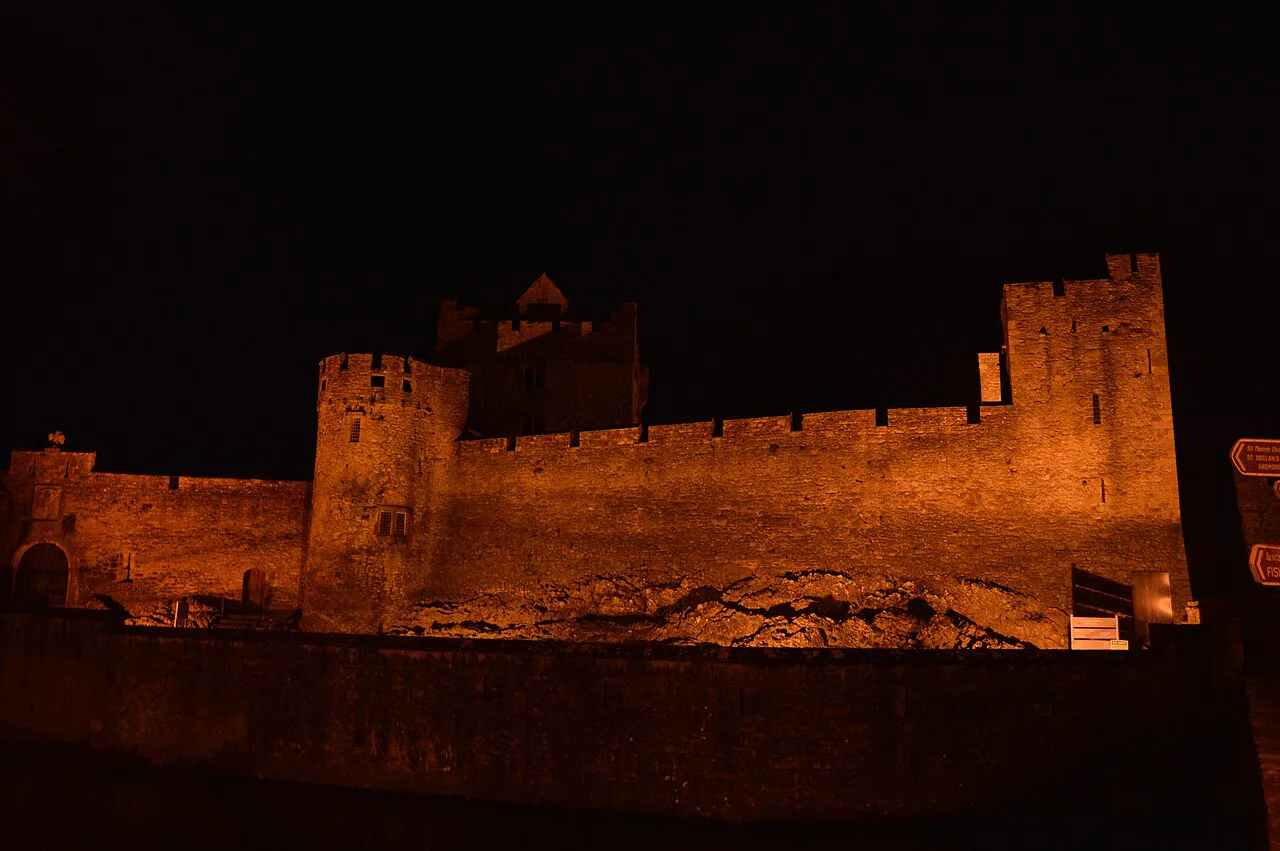 Cahir Castle floodlit at night, County Tipperary.