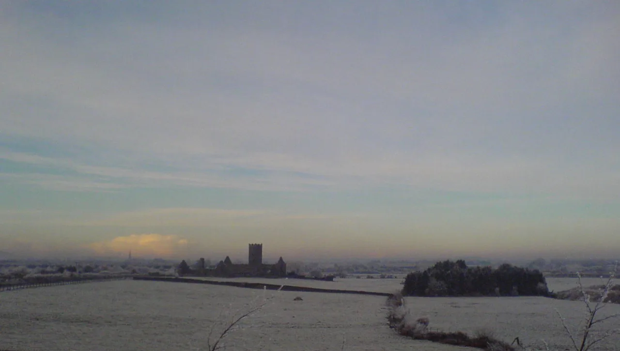 Clare Abbey across the surrounding fields near Ennis.