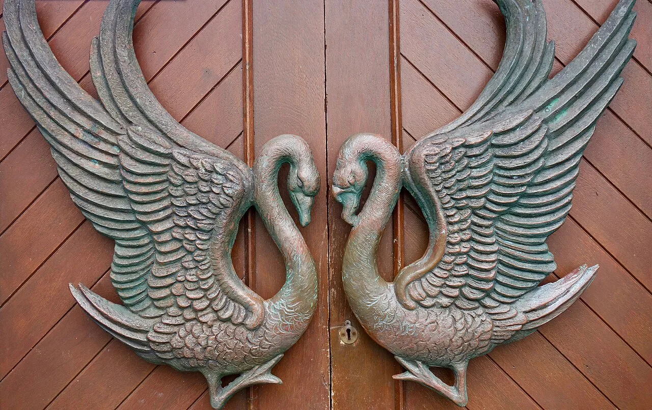 Swan-shaped door fittings at St Columba’s Church, Drumcliffe.