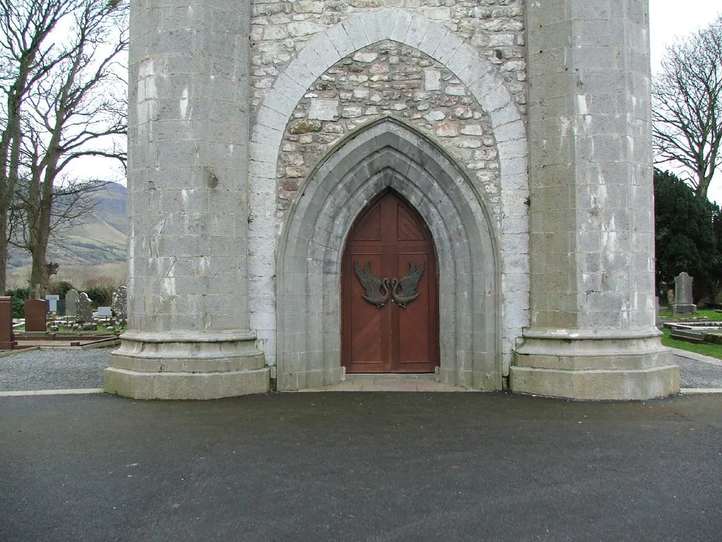 Round tower and church doorway at Drumcliffe, County Sligo.