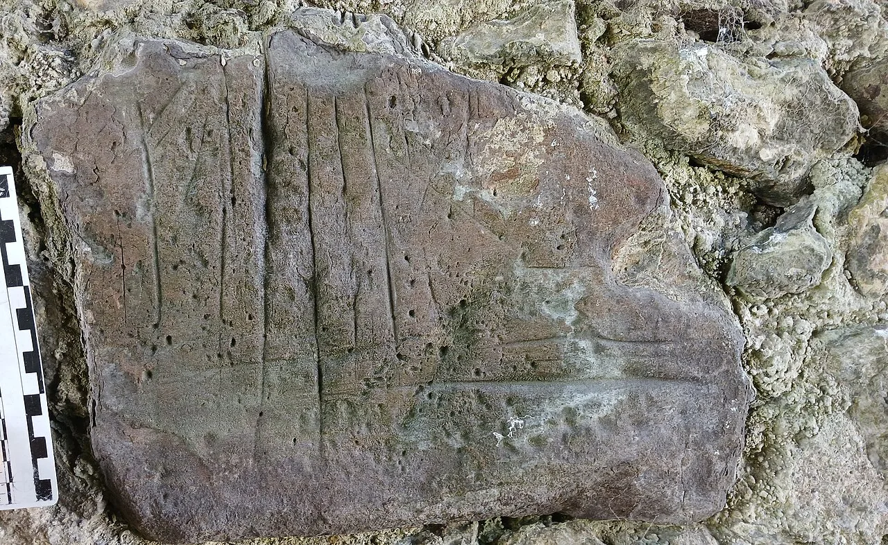 Detail of markings on stonework at Dungarvan Castle.