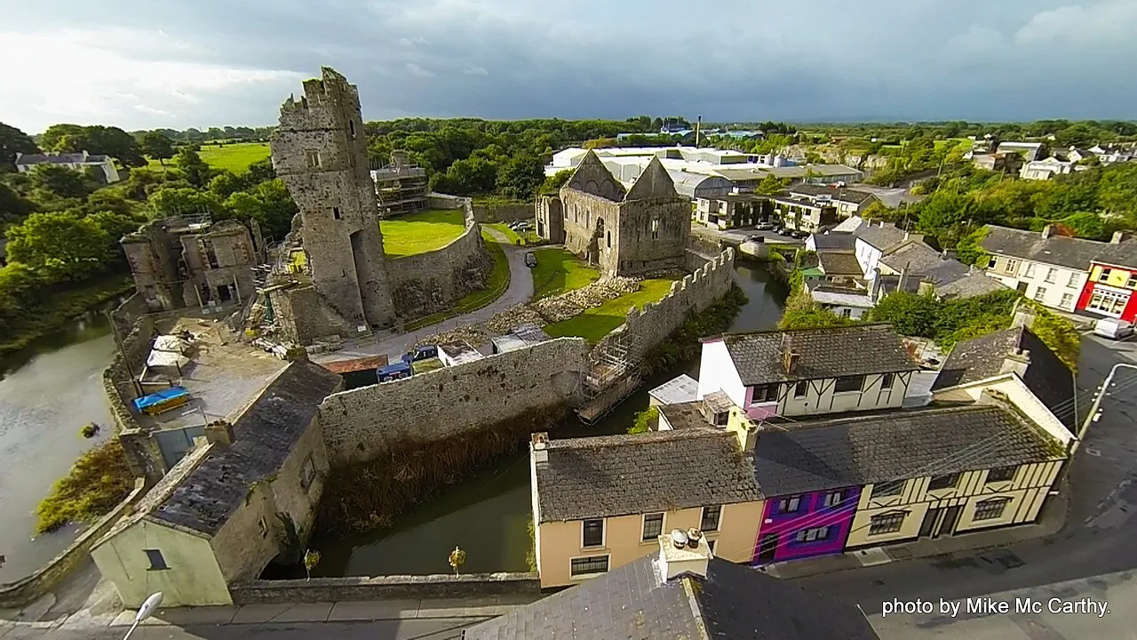 Aerial view of Askeaton Castle, County Limerick.