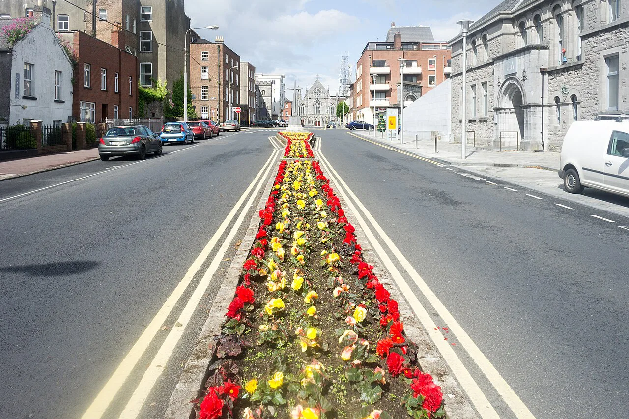 Flower beds by the War Memorial, Pery Square, Limerick.