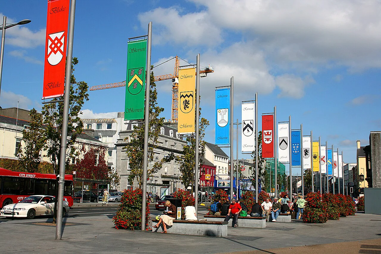 Flags of the Tribes of Galway in Eyre Square.