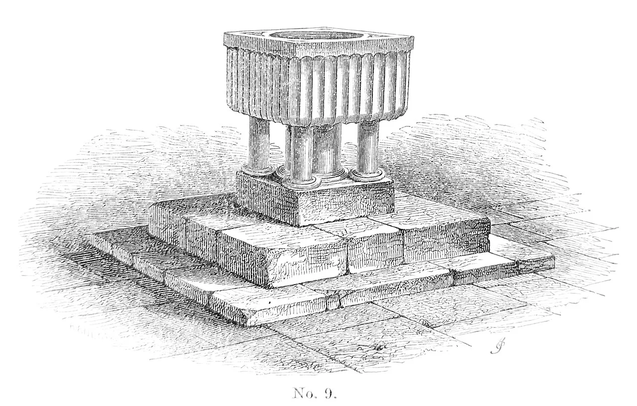 Drawing of the font in St Canice's Cathedral, Kilkenny.