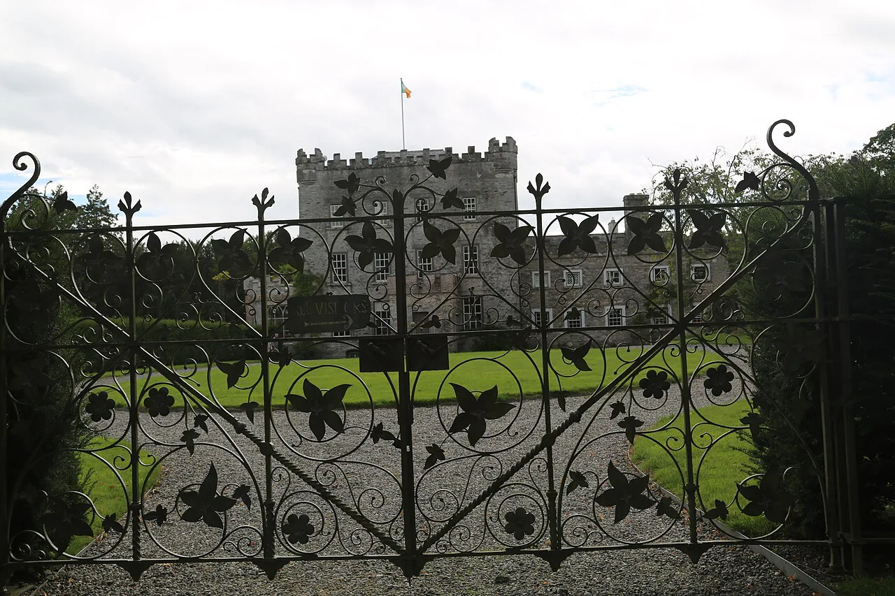 Huntington Castle viewed through its entrance gates, Clonegal, County Carlow.