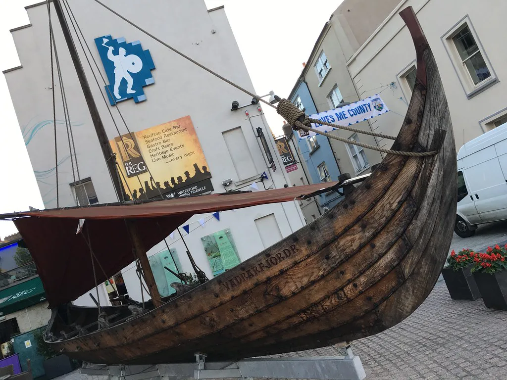 Replica Viking boat outside Reginald's Tower in Waterford.