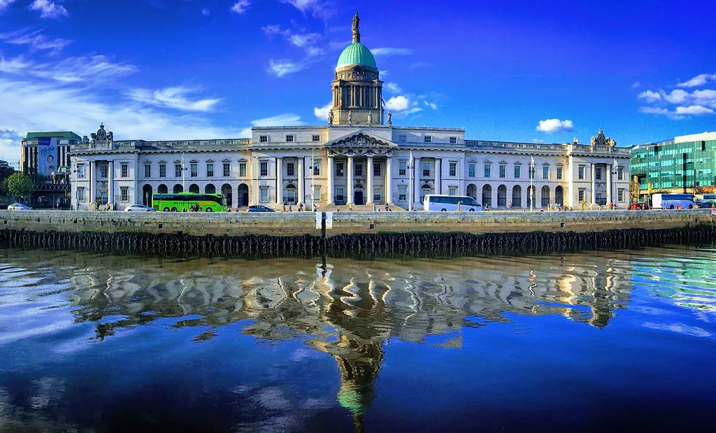 The Custom House reflected in the Liffey, Dublin.