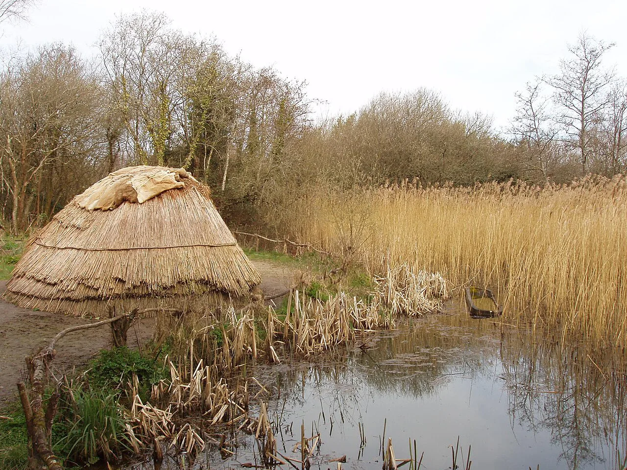 Reconstructed hunter-gatherer camp at the Irish National Heritage Park, County Wexford.