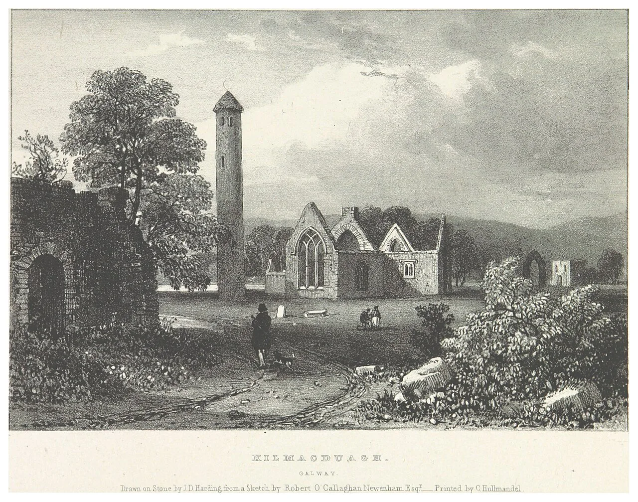 Nineteenth-century engraving of Kilmacduagh, County Galway.