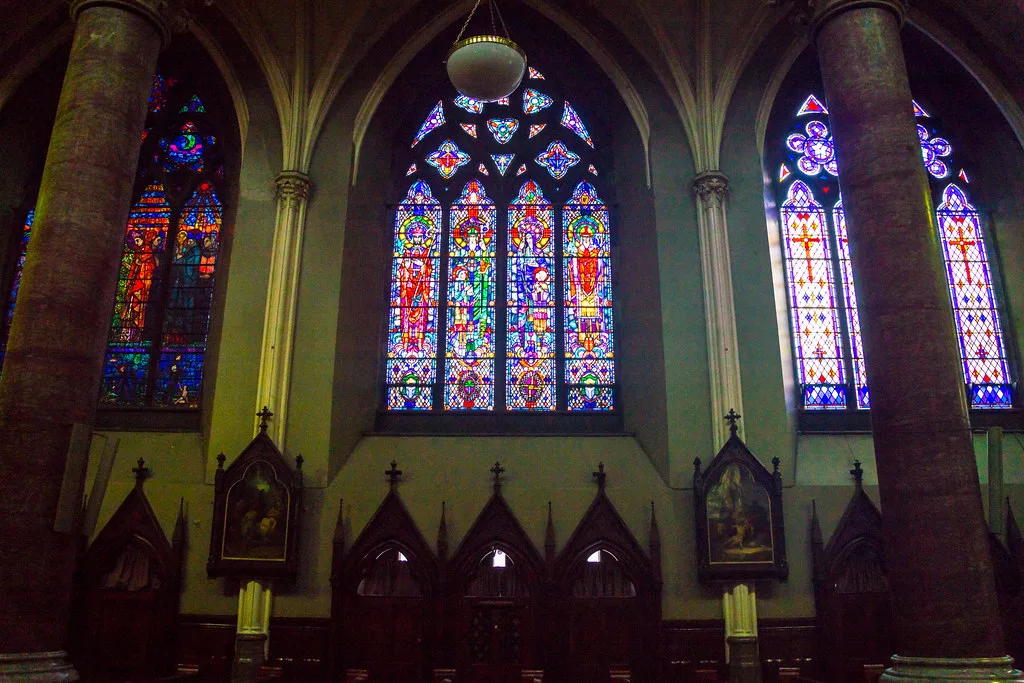 Stained glass windows in a Dublin church.
