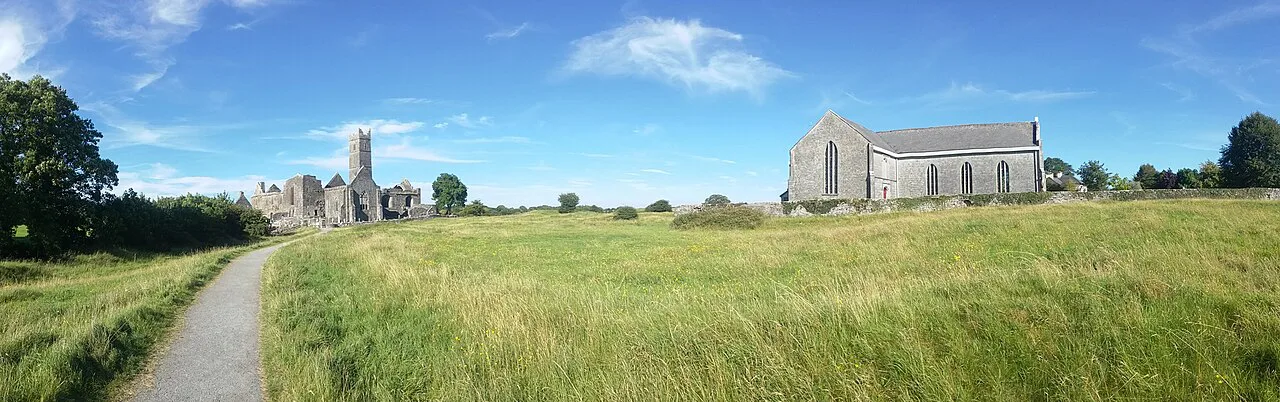 Quin Abbey and the surrounding landscape, County Clare.