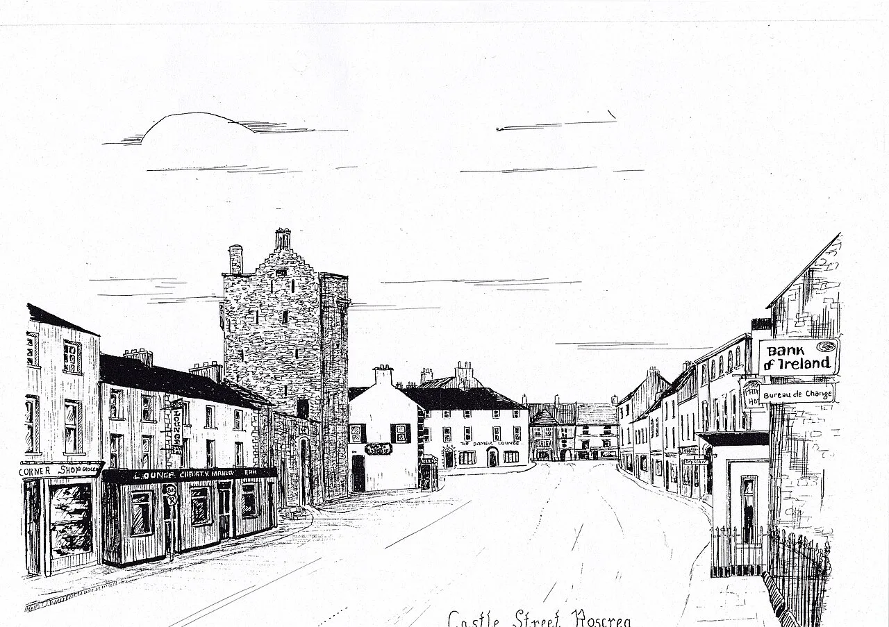 Pen sketch of Castle Street, Roscrea.