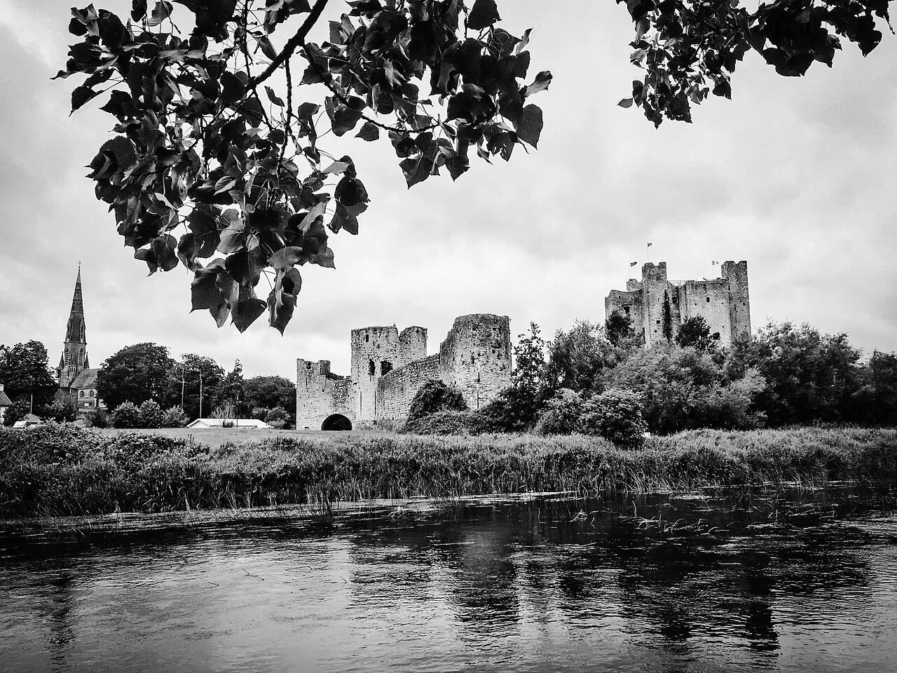Trim Castle across the River Boyne, County Meath.